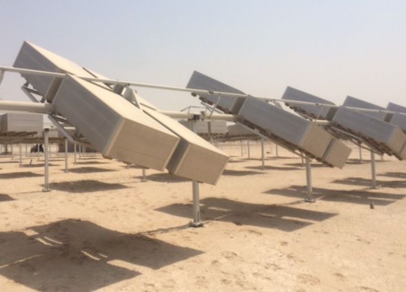 solar tracker stationed in the desert